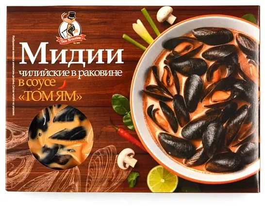 Мидии чилийские в раковине в соусе "ТОМ-ЯМ" в/м 0,5 кг