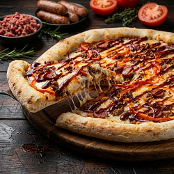 Пицца на тонком тесте «Барбекю»~480 гр.