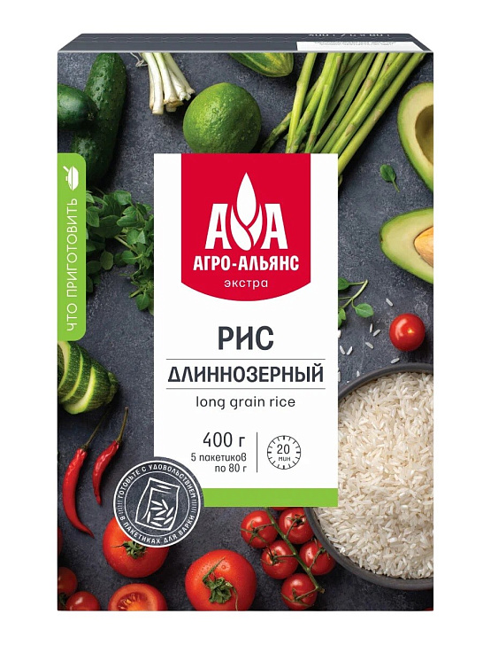 Рис длиннозерный «Агро-Альянс Экстра» (варочные пакеты 80гр.*5шт.) 400 гр.