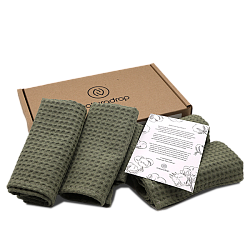 Набор вафельных полотенец 30*50  4 шт (оливковый)